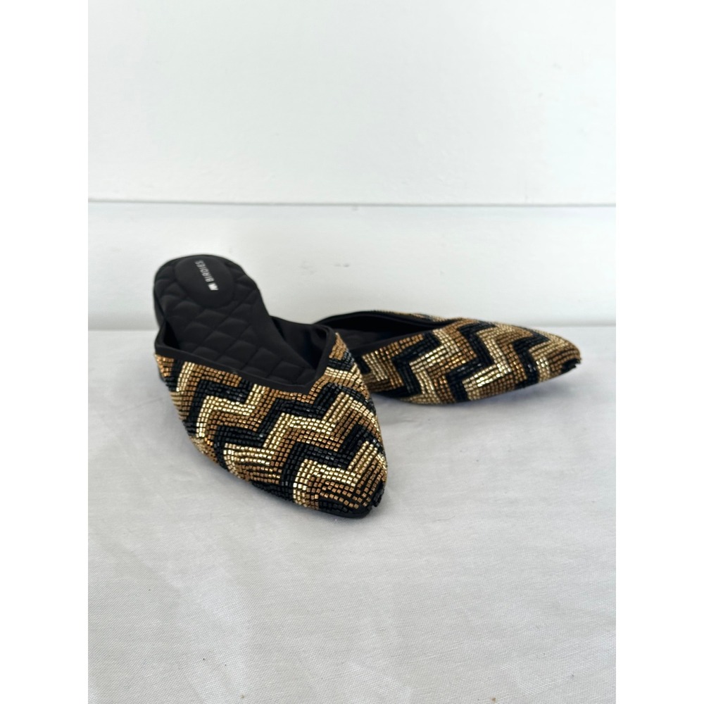 Birdies shoes The Swan deco chevron beaded mule slip on‎ gold black pointed 5.5